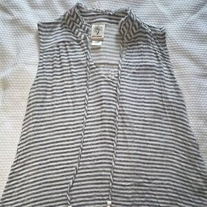 Self Esteem Striped Sleeveless‎ V-Neck Blouse With Tassels Blue White Medium